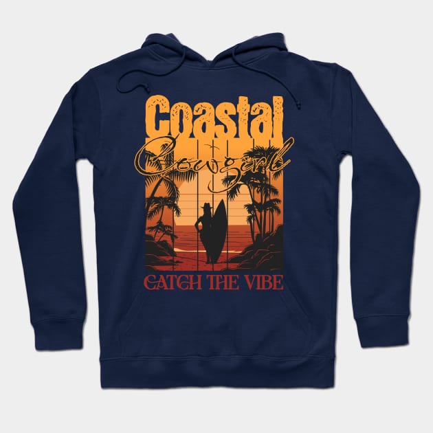 Coastal Cowgirl Retro Vintage Sunset Hoodie by TeeTrendz